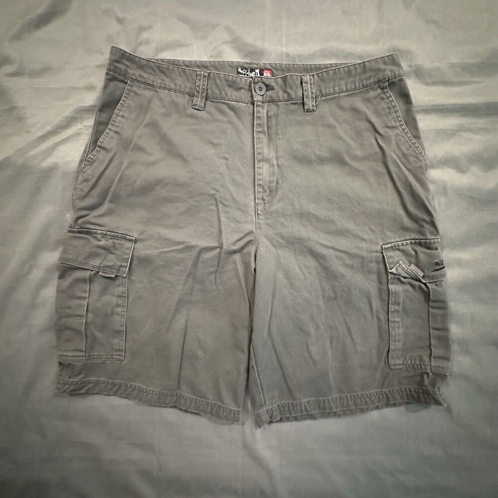 Quiksilver Cargo Shorts Mens 38 Baggy Gray Surf Skate Vintage Y2K Embroidery